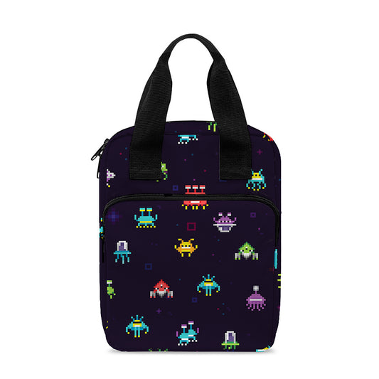 Pixel UFO Aliens Pattern Print Bible Tote Bag