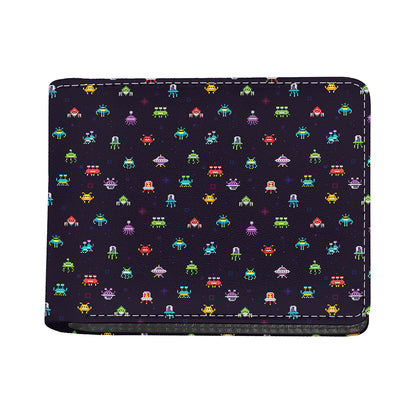 Pixel UFO Aliens Pattern Print Bifold Wallet