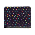 Pixel UFO Aliens Pattern Print Bifold Wallet