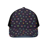 Pixel UFO Aliens Pattern Print Black Mesh Trucker Cap