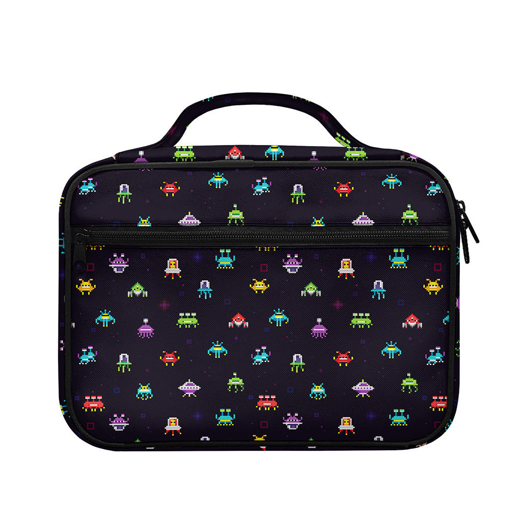 Pixel UFO Aliens Pattern Print Briefcase Bible Bag