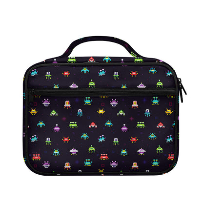 Pixel UFO Aliens Pattern Print Briefcase Bible Bag