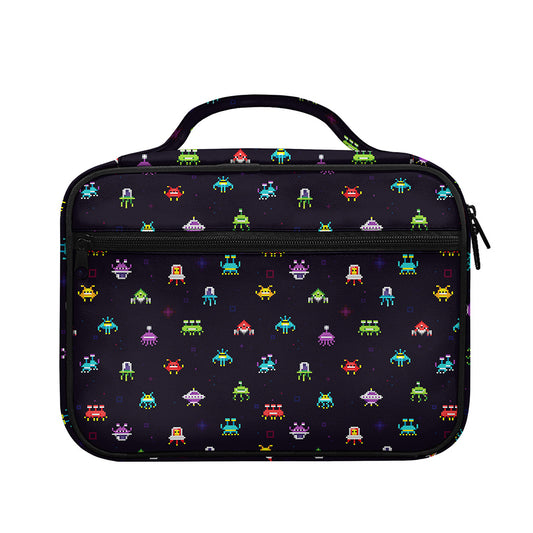 Pixel UFO Aliens Pattern Print Briefcase Bible Bag