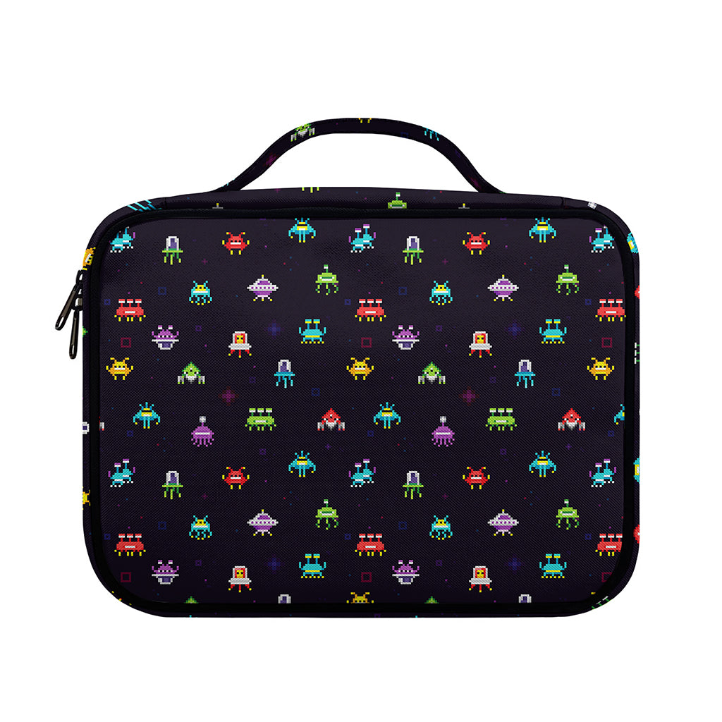 Pixel UFO Aliens Pattern Print Briefcase Bible Bag