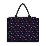 Pixel UFO Aliens Pattern Print Canvas Tote Bag