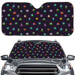 Pixel UFO Aliens Pattern Print Car Windshield Sun Shade