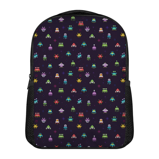 Pixel UFO Aliens Pattern Print Casual Backpack