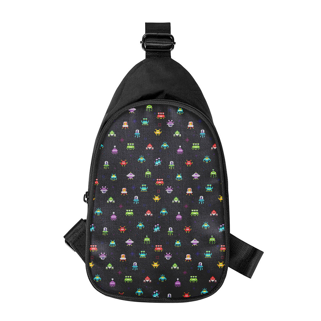 Pixel UFO Aliens Pattern Print Chest Bag