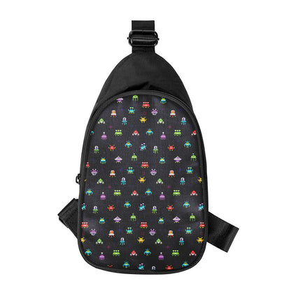 Pixel UFO Aliens Pattern Print Chest Bag