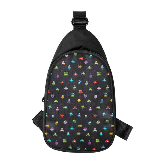 Pixel UFO Aliens Pattern Print Chest Bag