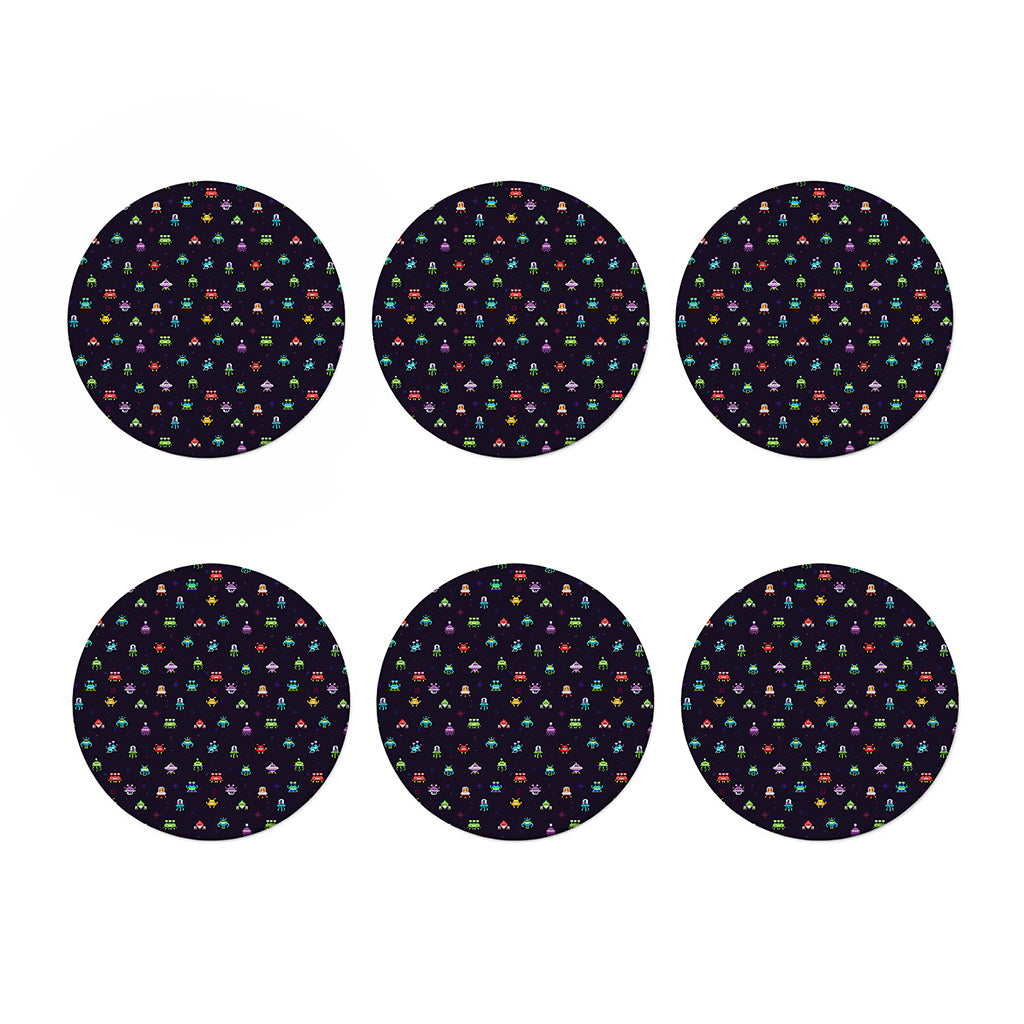 Pixel UFO Aliens Pattern Print Coaster Set