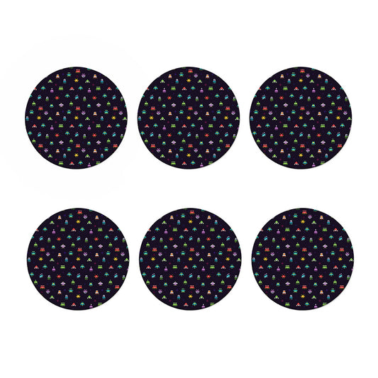 Pixel UFO Aliens Pattern Print Coaster Set