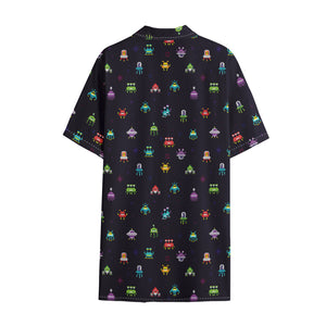 Pixel UFO Aliens Pattern Print Cotton Hawaiian Shirt