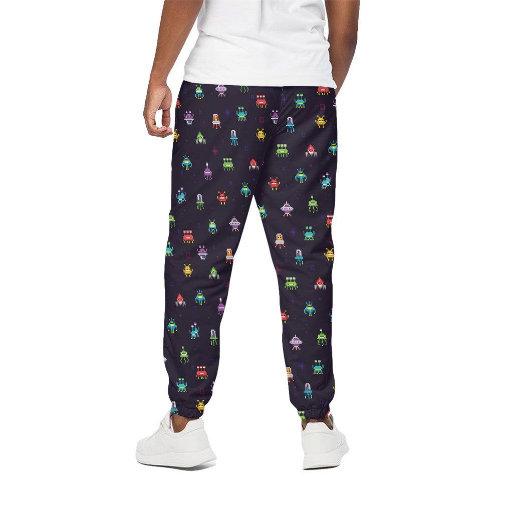 Pixel UFO Aliens Pattern Print Cotton Pants