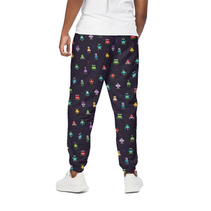 Pixel UFO Aliens Pattern Print Cotton Pants