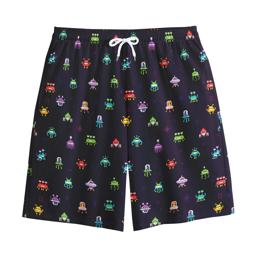 Pixel UFO Aliens Pattern Print Cotton Shorts