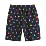 Pixel UFO Aliens Pattern Print Cotton Shorts