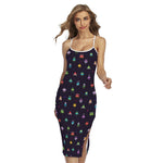 Pixel UFO Aliens Pattern Print Cross Back Cami Dress