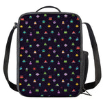 Pixel UFO Aliens Pattern Print Crossbody Lunch Bag