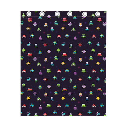 Pixel UFO Aliens Pattern Print Curtain