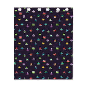 Pixel UFO Aliens Pattern Print Curtain