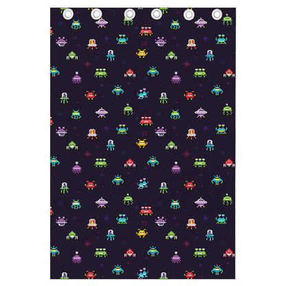 Pixel UFO Aliens Pattern Print Curtain