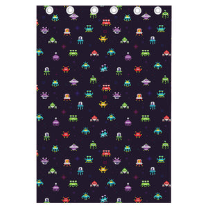 Pixel UFO Aliens Pattern Print Curtain