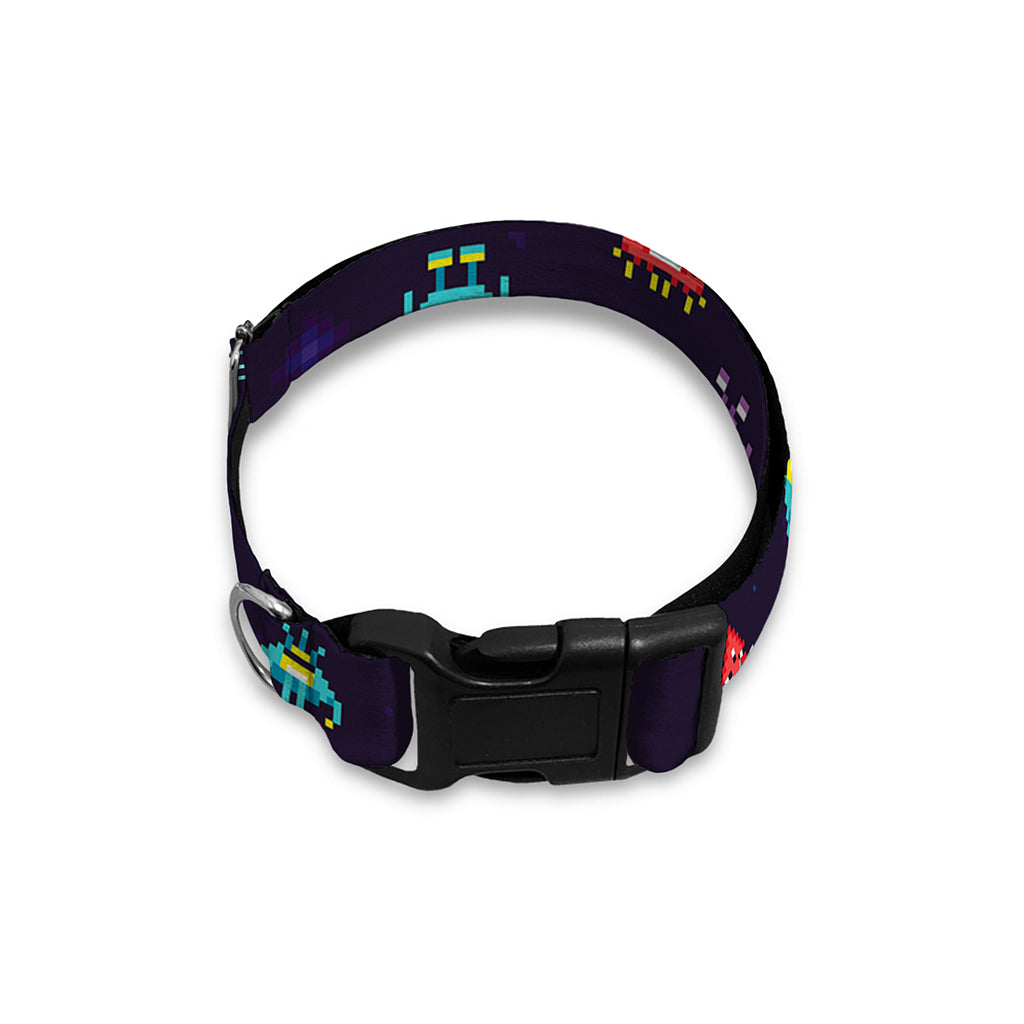 Pixel UFO Aliens Pattern Print Dog Collar