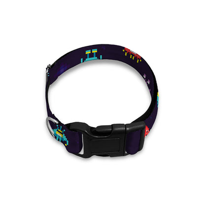 Pixel UFO Aliens Pattern Print Dog Collar