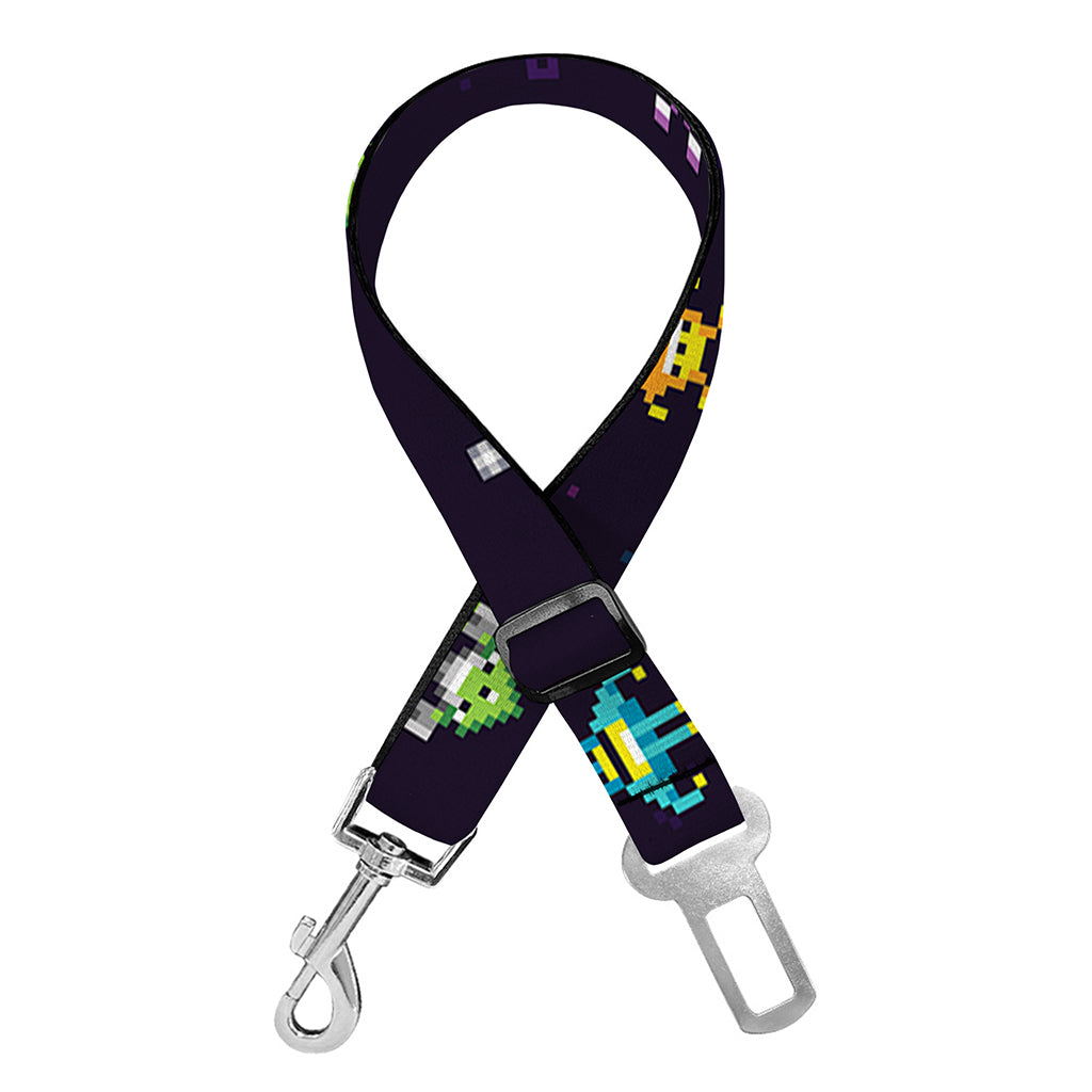 Pixel UFO Aliens Pattern Print Dog Seat Belt