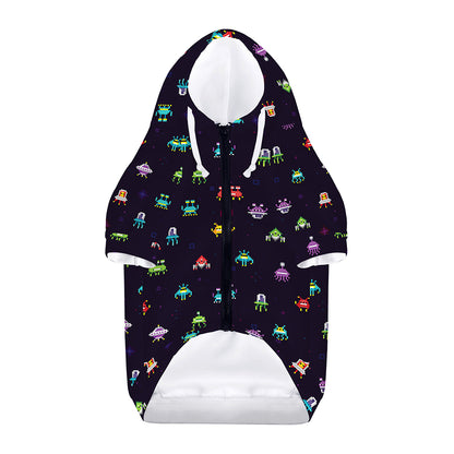 Pixel UFO Aliens Pattern Print Dog Zip Up Hoodie