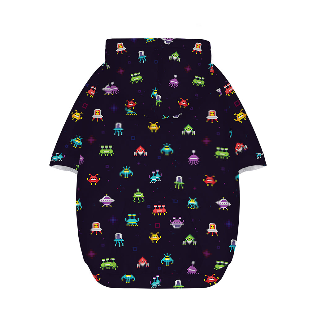 Pixel UFO Aliens Pattern Print Dog Zip Up Hoodie