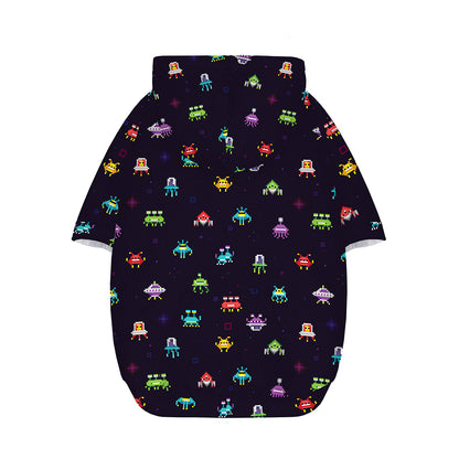 Pixel UFO Aliens Pattern Print Dog Zip Up Hoodie