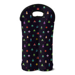 Pixel UFO Aliens Pattern Print Double Neoprene Wine Tote