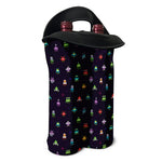 Pixel UFO Aliens Pattern Print Double Neoprene Wine Tote