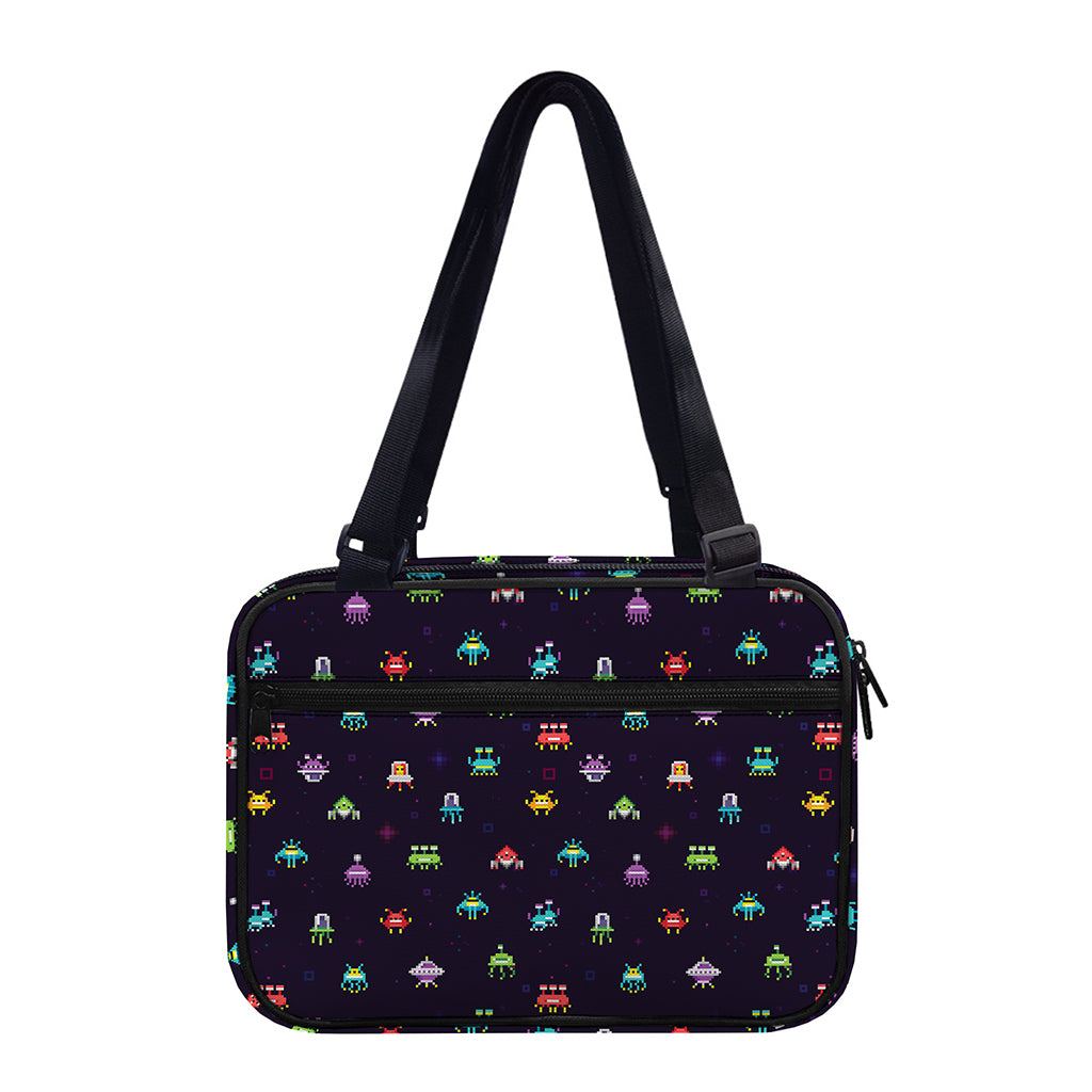 Pixel UFO Aliens Pattern Print Double Strap Bible Bag