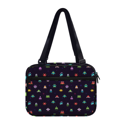 Pixel UFO Aliens Pattern Print Double Strap Bible Bag