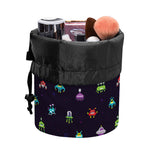 Pixel UFO Aliens Pattern Print Drawstring Makeup Bag