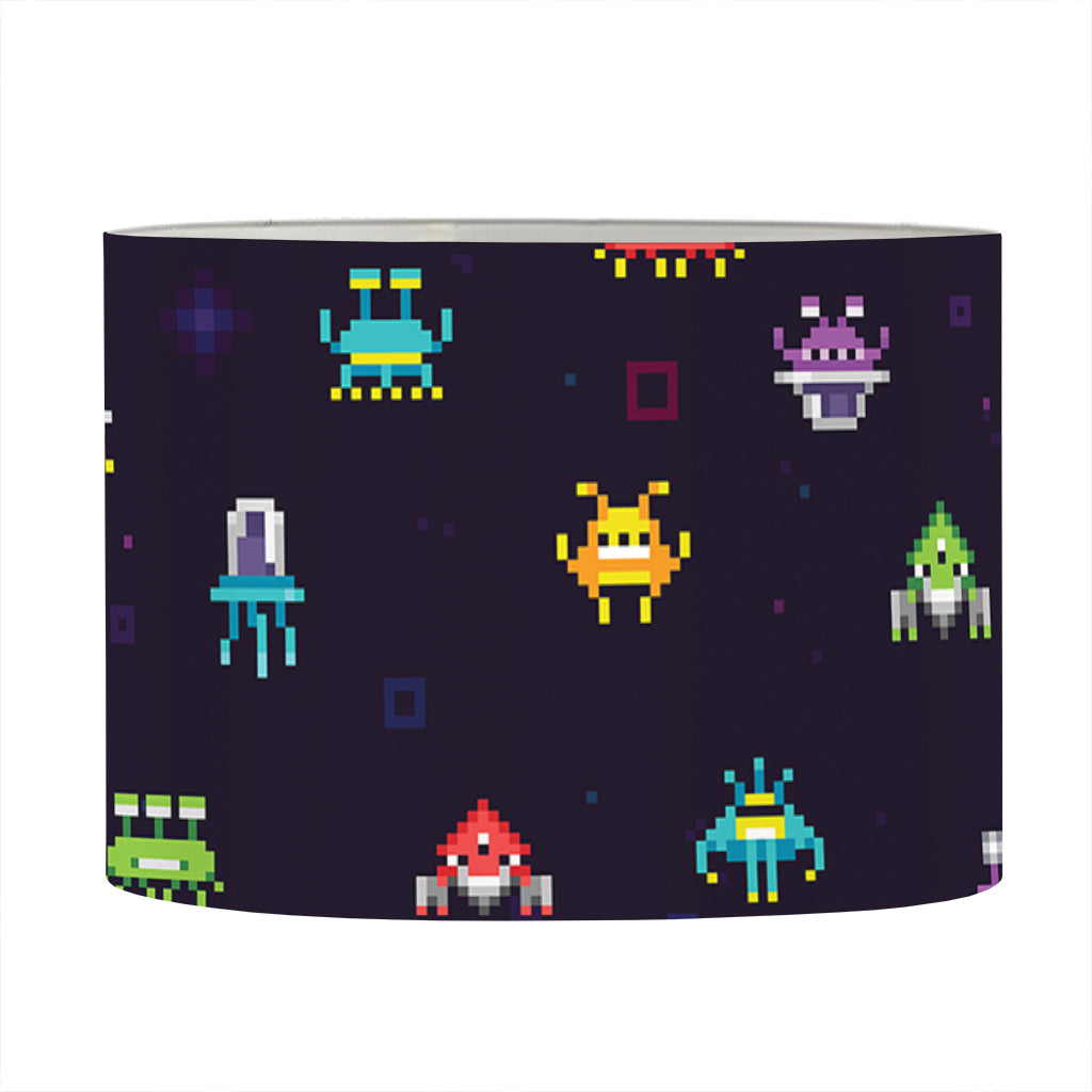 Pixel UFO Aliens Pattern Print Drum Lamp Shade