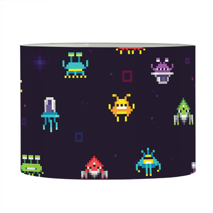 Pixel UFO Aliens Pattern Print Drum Lamp Shade