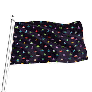 Pixel UFO Aliens Pattern Print Flag