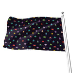 Pixel UFO Aliens Pattern Print Flag