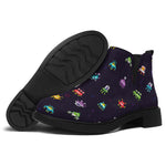 Pixel UFO Aliens Pattern Print Flat Ankle Boots