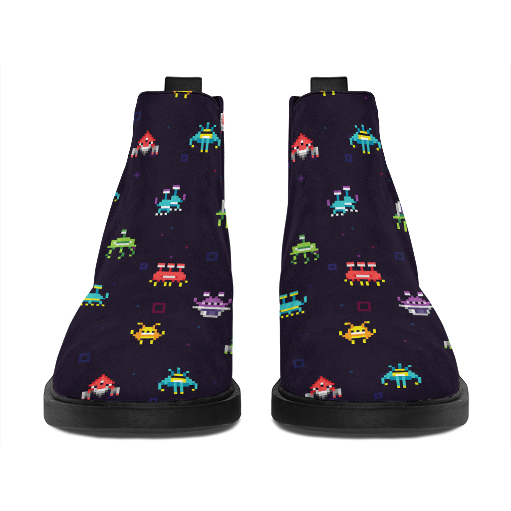 Pixel UFO Aliens Pattern Print Flat Ankle Boots