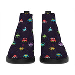 Pixel UFO Aliens Pattern Print Flat Ankle Boots