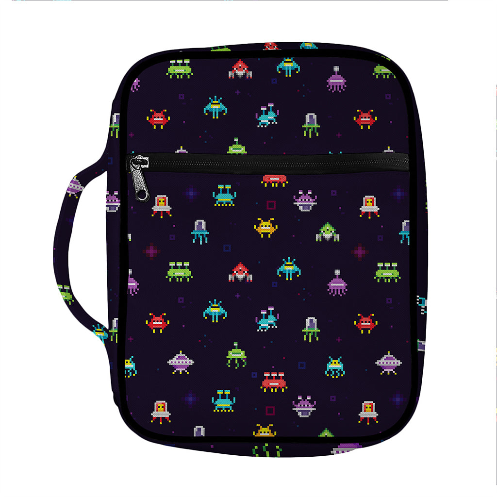 Pixel UFO Aliens Pattern Print Front Pocket Bible Bag