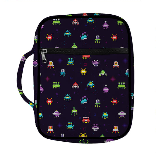 Pixel UFO Aliens Pattern Print Front Pocket Bible Bag