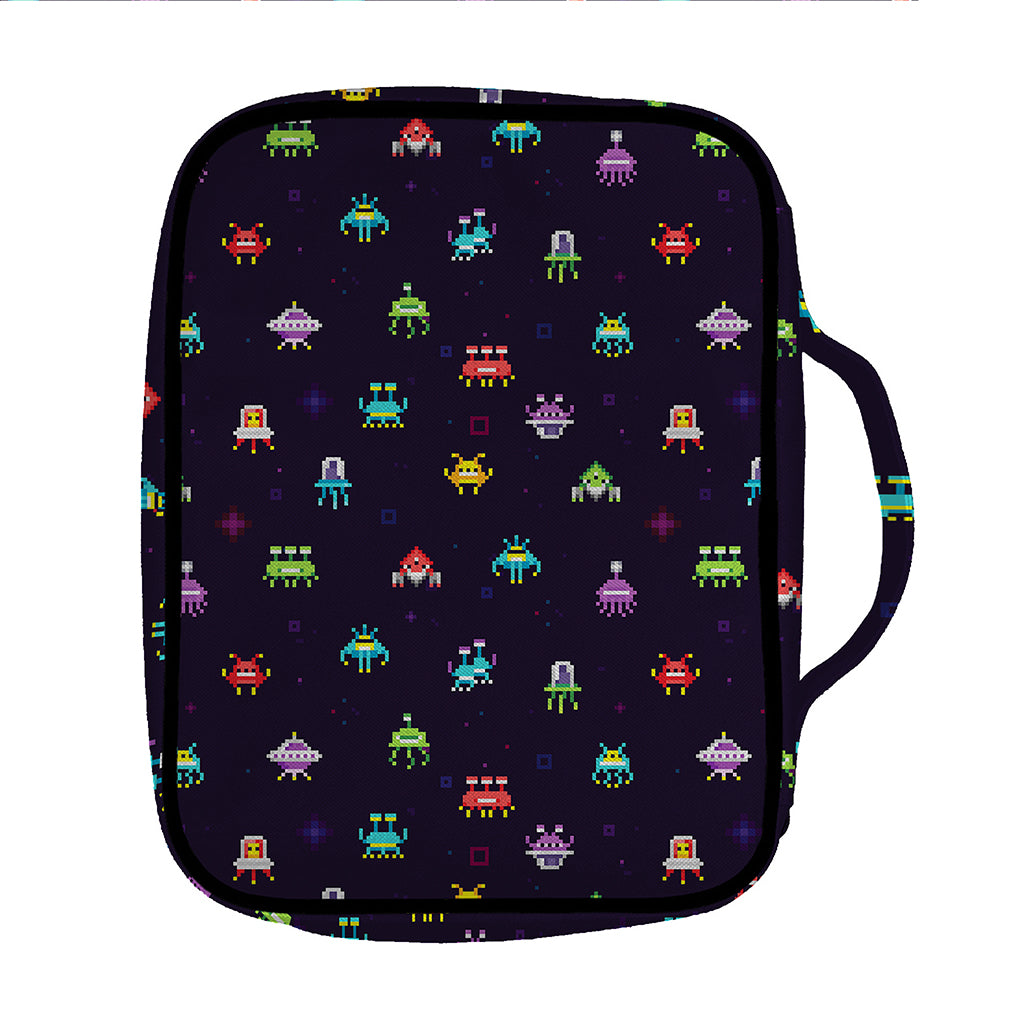 Pixel UFO Aliens Pattern Print Front Pocket Bible Bag