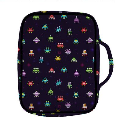Pixel UFO Aliens Pattern Print Front Pocket Bible Bag