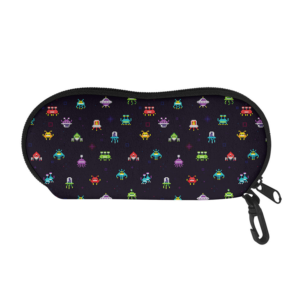 Pixel UFO Aliens Pattern Print Glasses Case